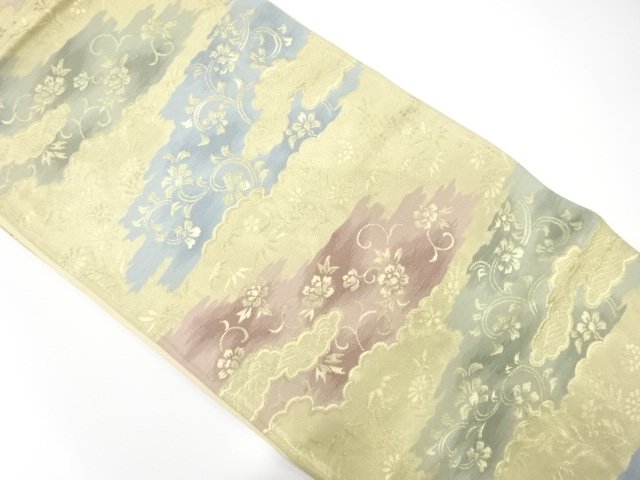JAPANESE KIMONO / ANTIQUE KASUMI NI HANA ARABESQUE PATTERN WOVEN FUKUR